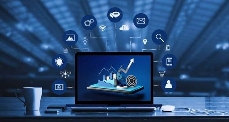 Laptop showing connected digital business tools