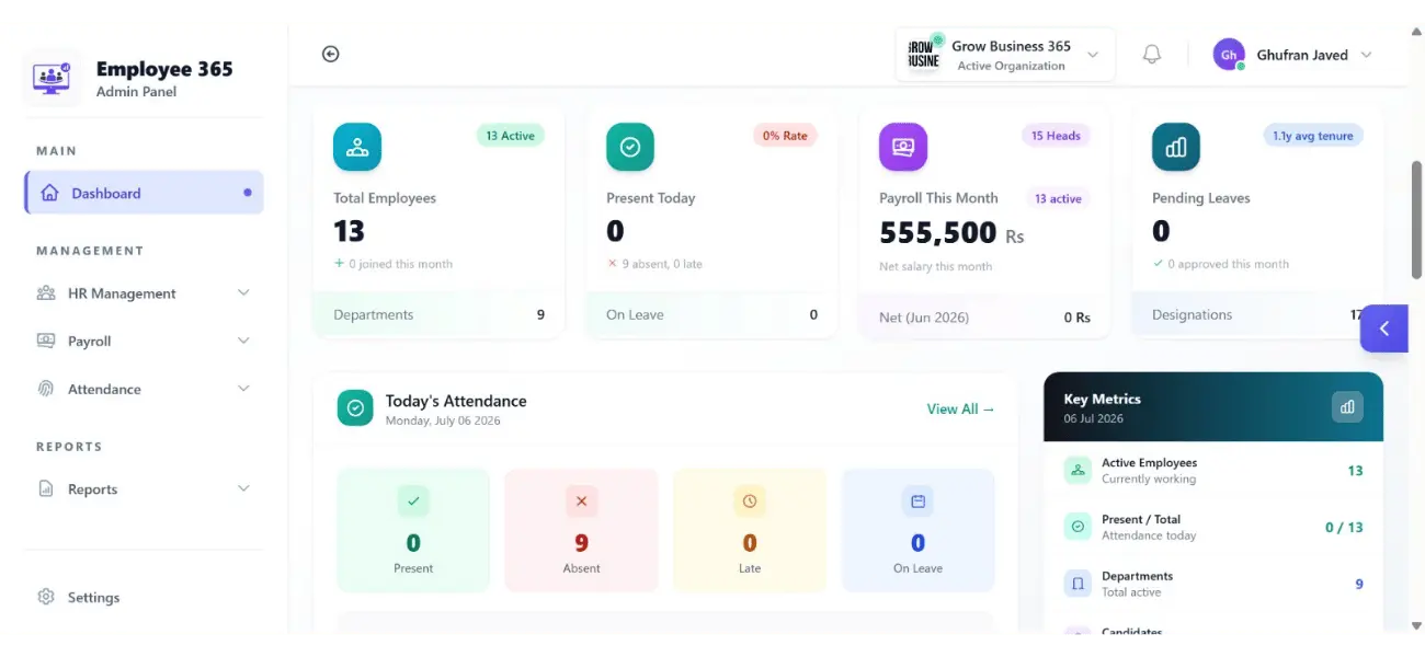 Employee 365 dashboard preview